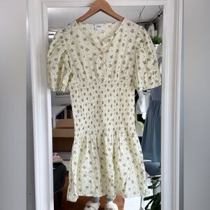 PRIV yellow floral ruched dress